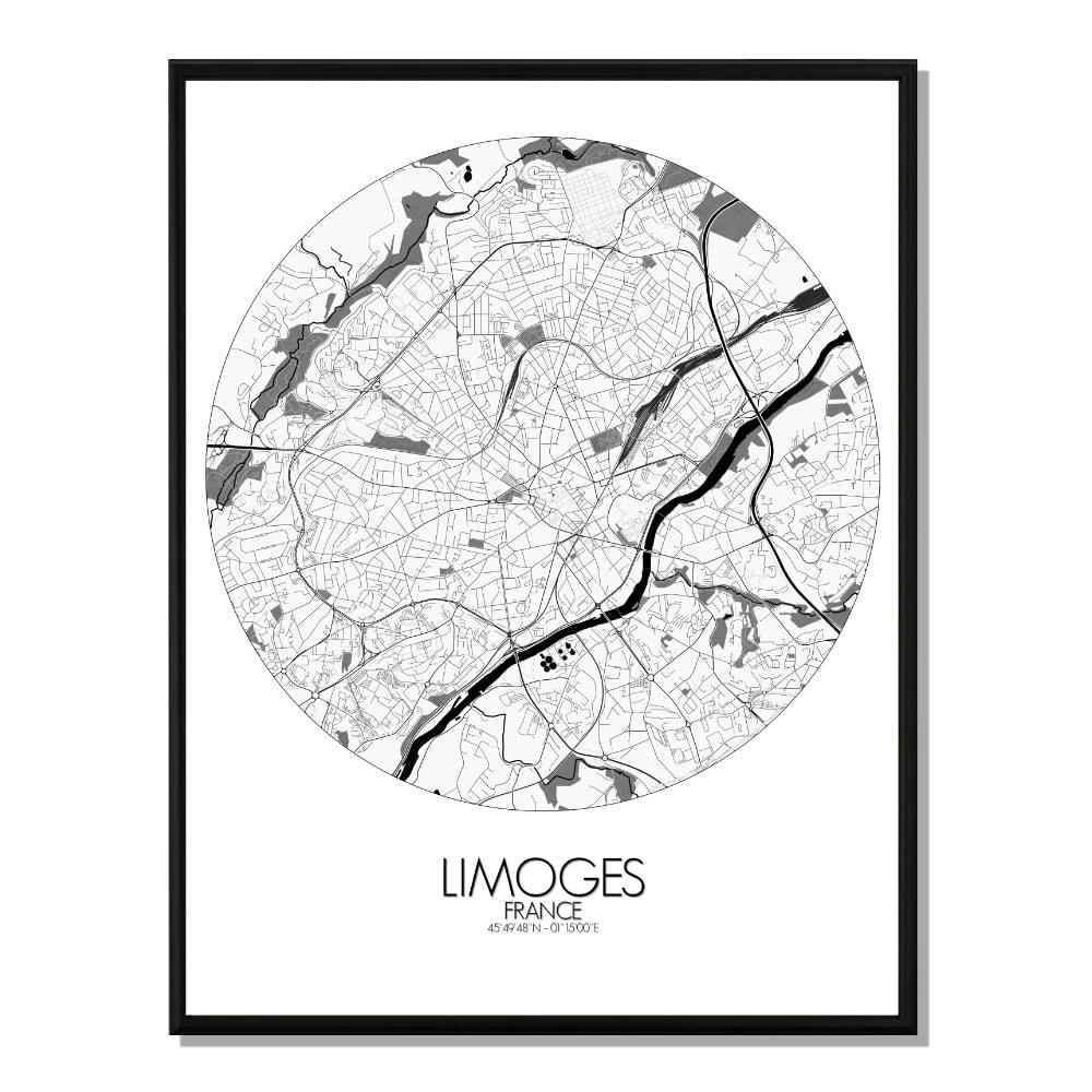 - Affiche Limoges Carte ronde 40x50