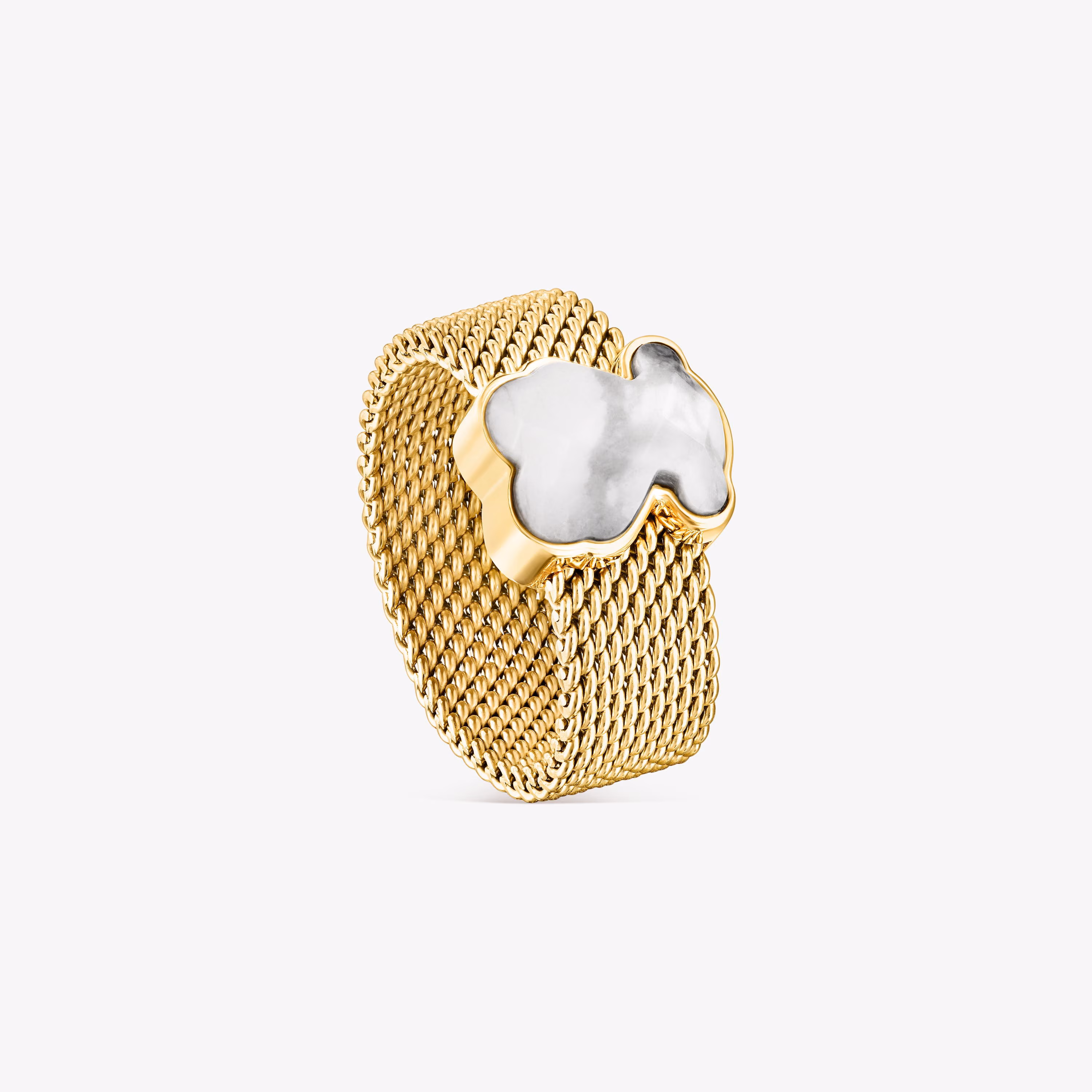 Anillo de acero IP dorado y howlita facetada motivo oso Mesh Color