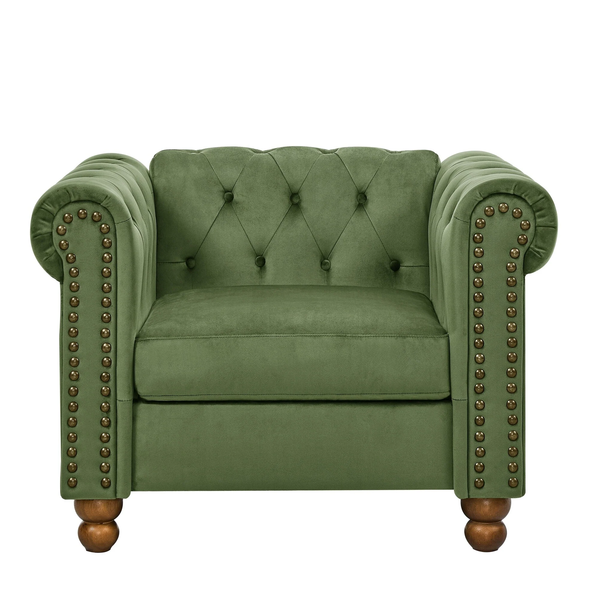 74.5'' Velvet 3-Seater Sofa with Button Tufting and Nailhead Accents