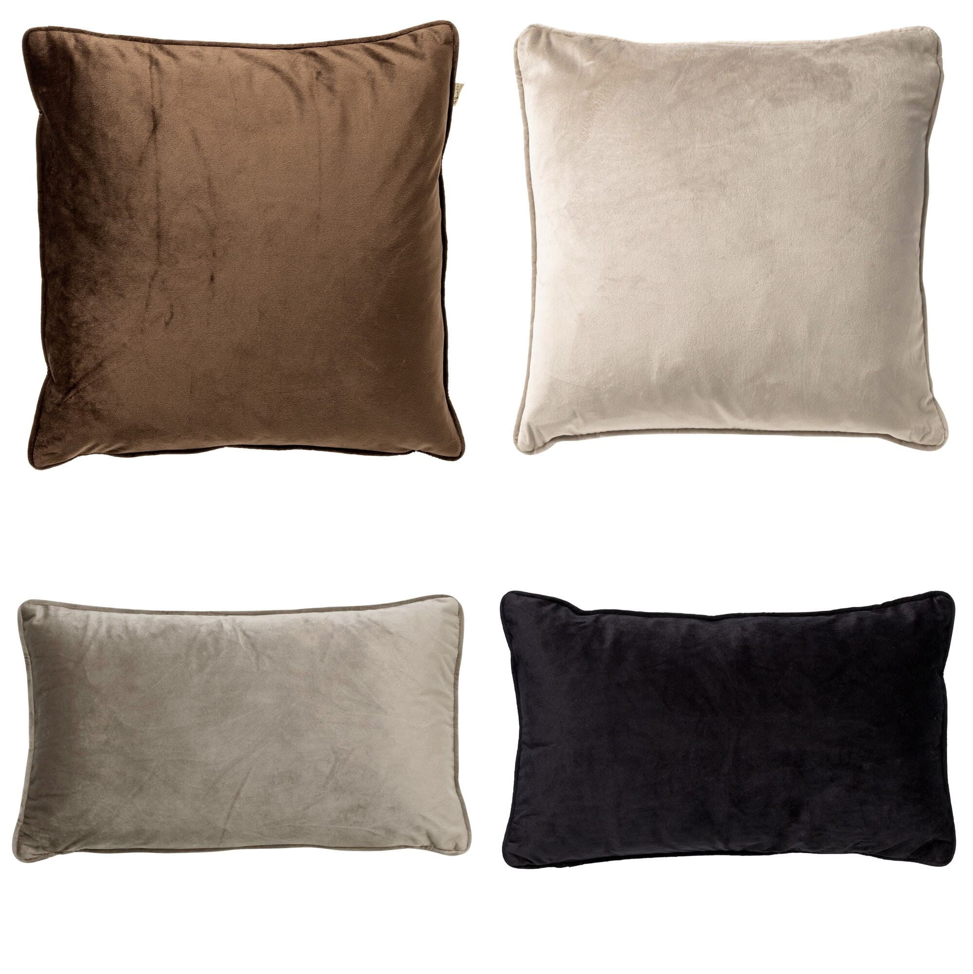 KUSSENSET - 4-delig - Matching Velvets - 45x45 cm en 30x50 cm - inclusief binnenkussens - bruin, beige, taupe, zwart