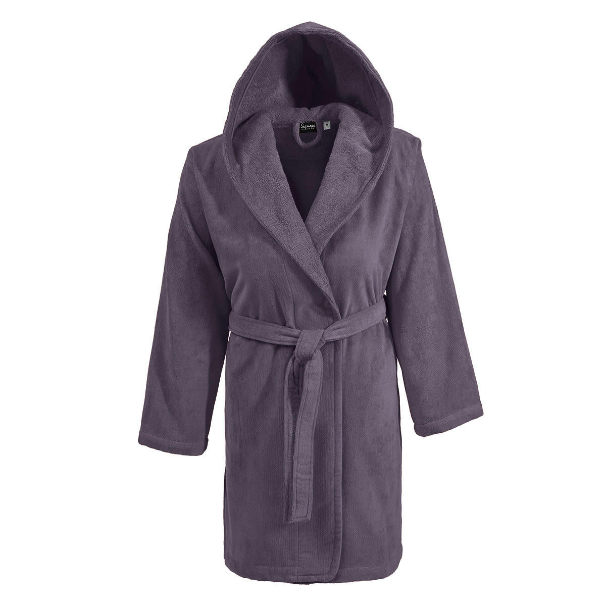 CONSTANCE - Peignoir court à capuche velours  myrtille S