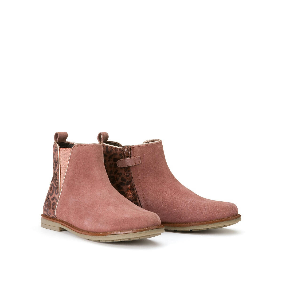 Bottines cuir zippées, détail léopard