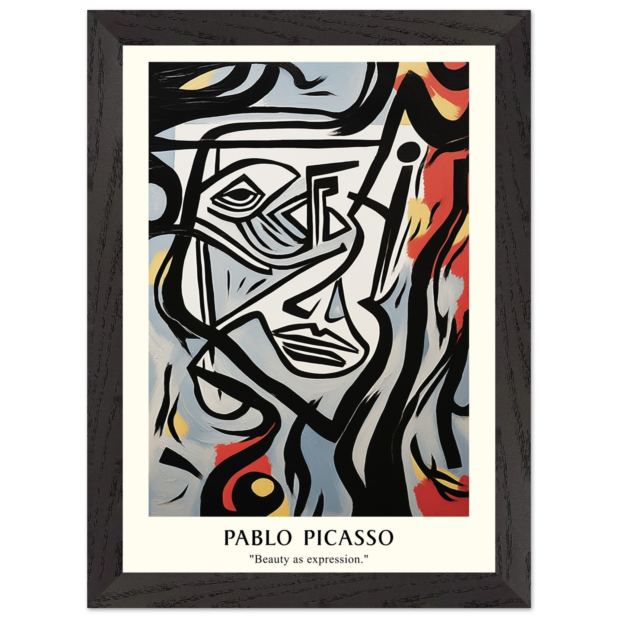 Artfulprints Poster met Lijst Pablo Picasso - Beauty as expression  - A4 21x29.7 cm - Meerkleurig