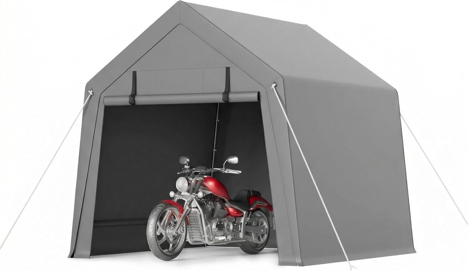GarveeHome 6 x 6 Ft Carport Storage Shed, Portable Garage with Roll-Up Zipper Door, Heavy Duty Waterproof Tarp, Storage for Motorcycle, Bike, Firewood, Garden Tools, Grey