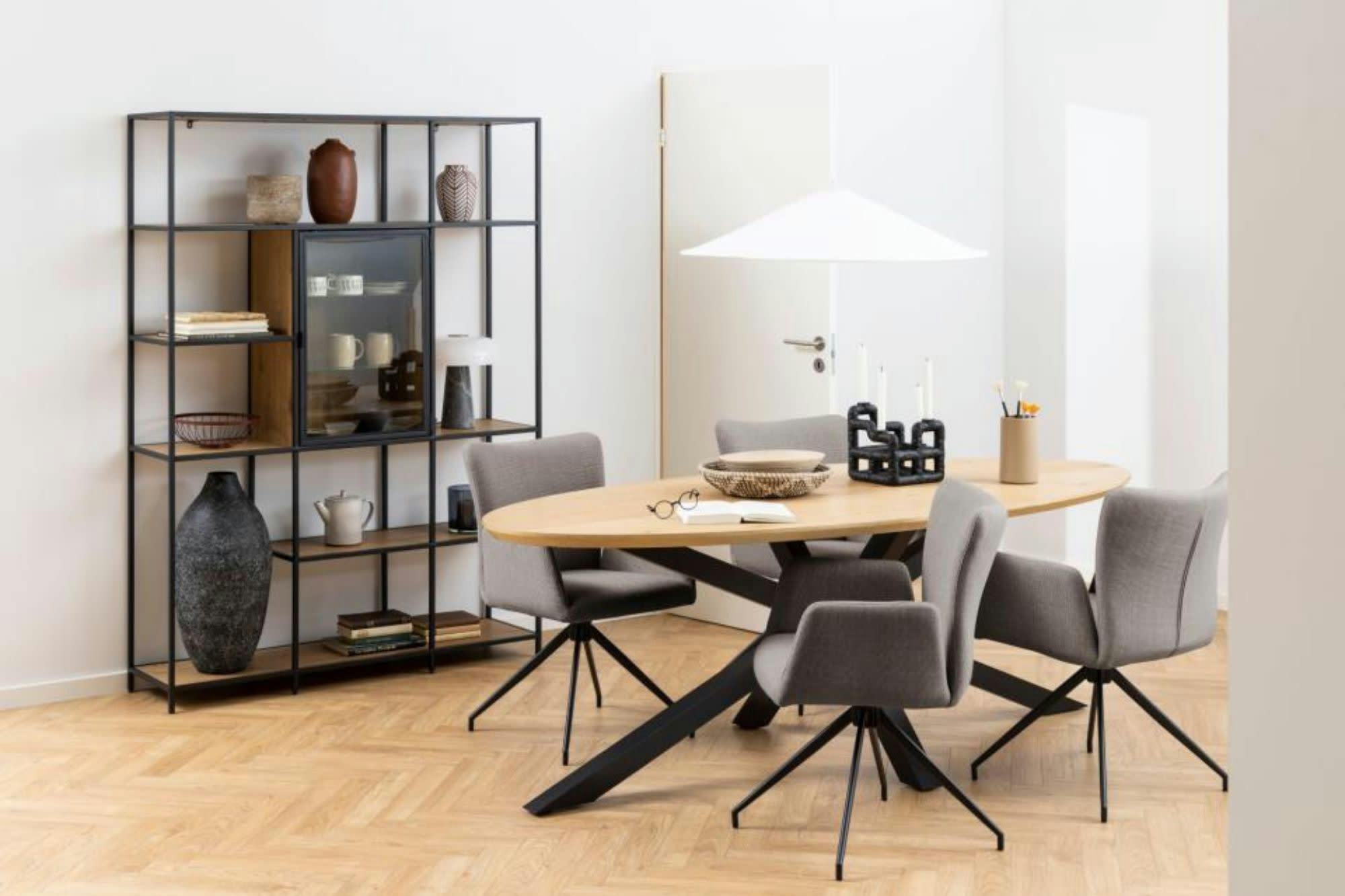 LARA - Lot de 2 fauteuil de salle à manger pivotant à accoudoirs en tissu