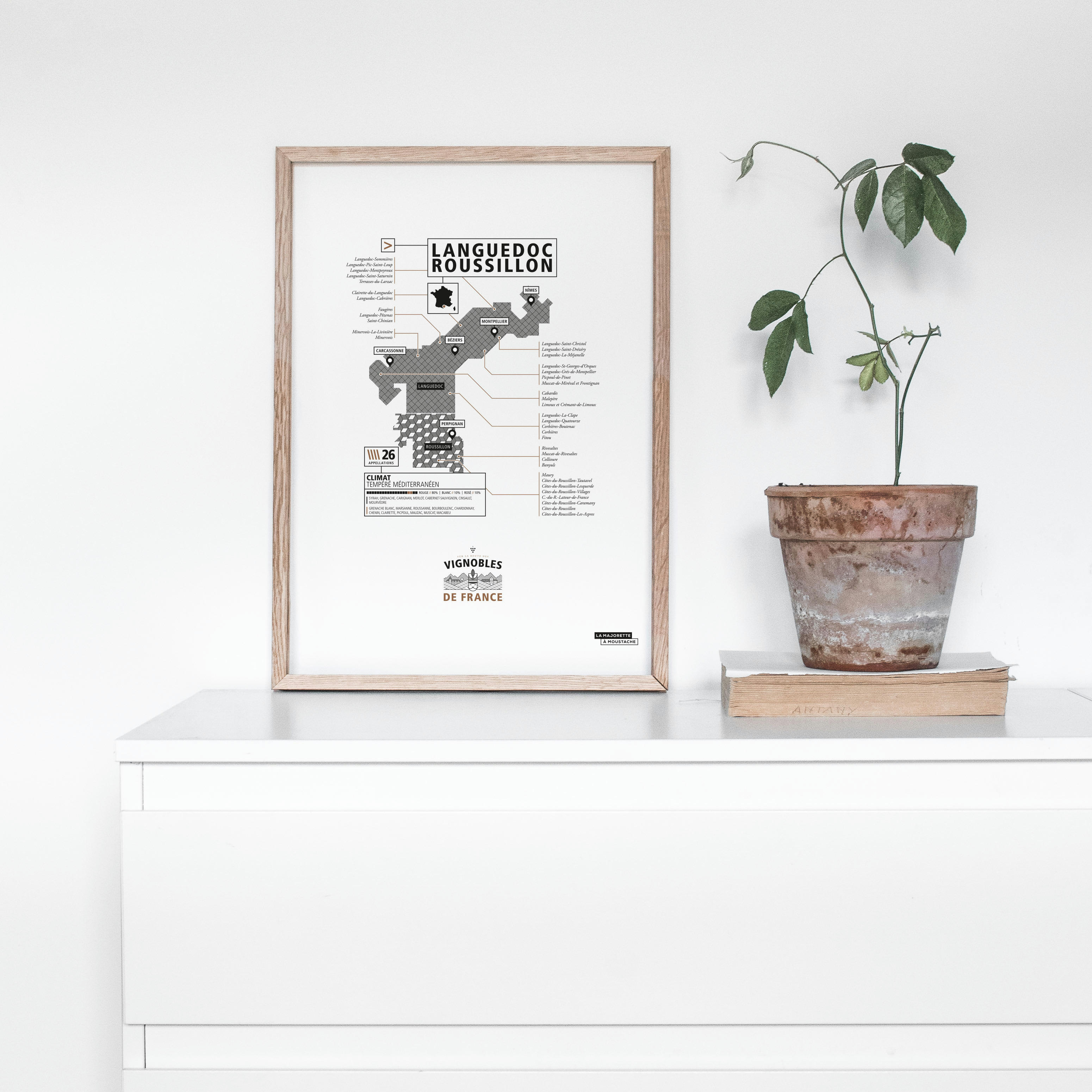 - Affiche d'art vignoble du Languedoc-Roussillon 30 X 40 cm