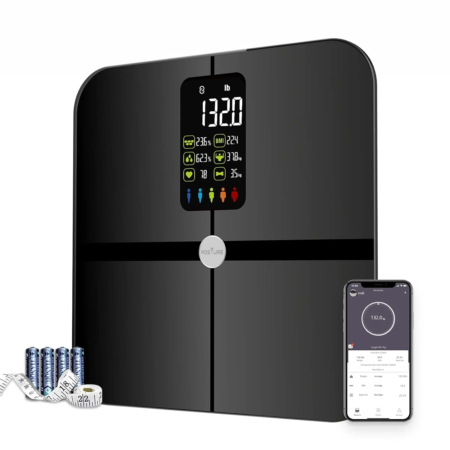 Body Fat Scale, Display Digital Bathroom Wireless Weight Scale Composition Analyzer with Heart Rate Heart Index  Body Balance with Free Smart-Phone APP 400Lb-��Black��(large)
