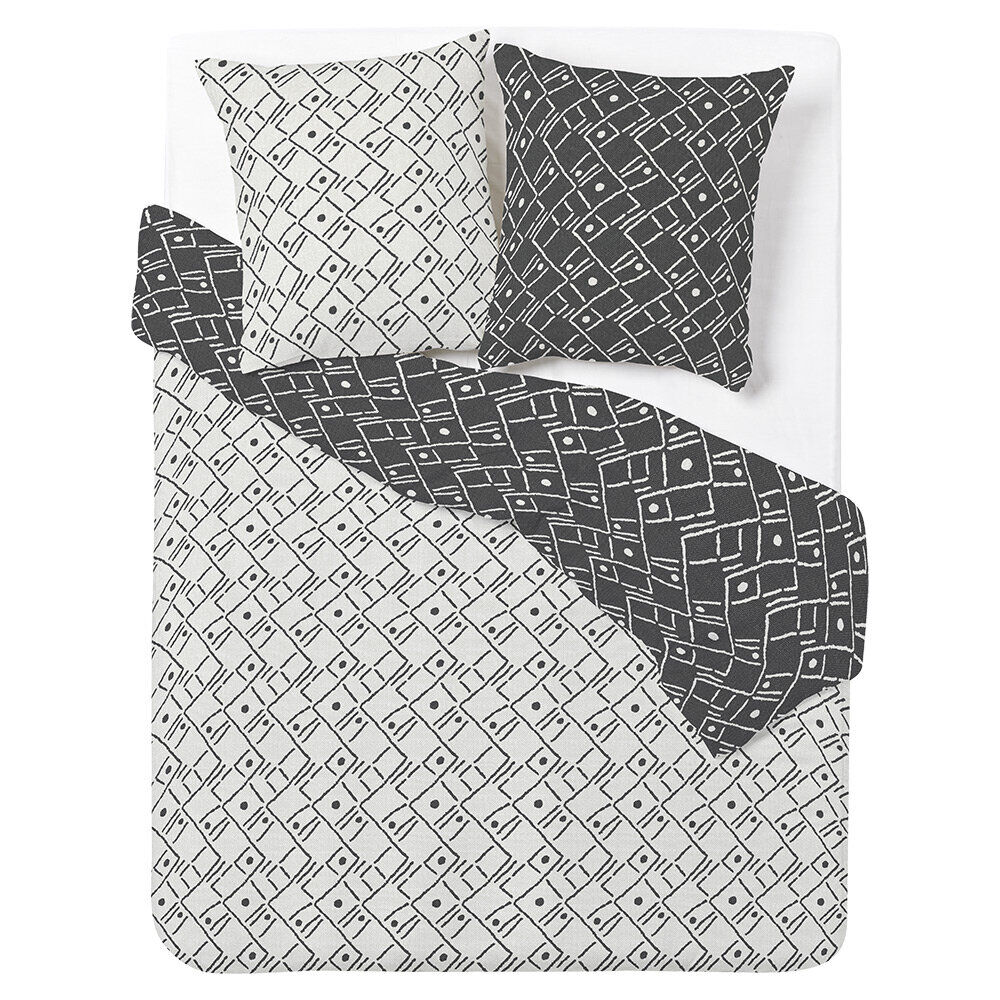 Parure de lit 2 personnes 200x200cm réversible motif aztèque noir et blanc