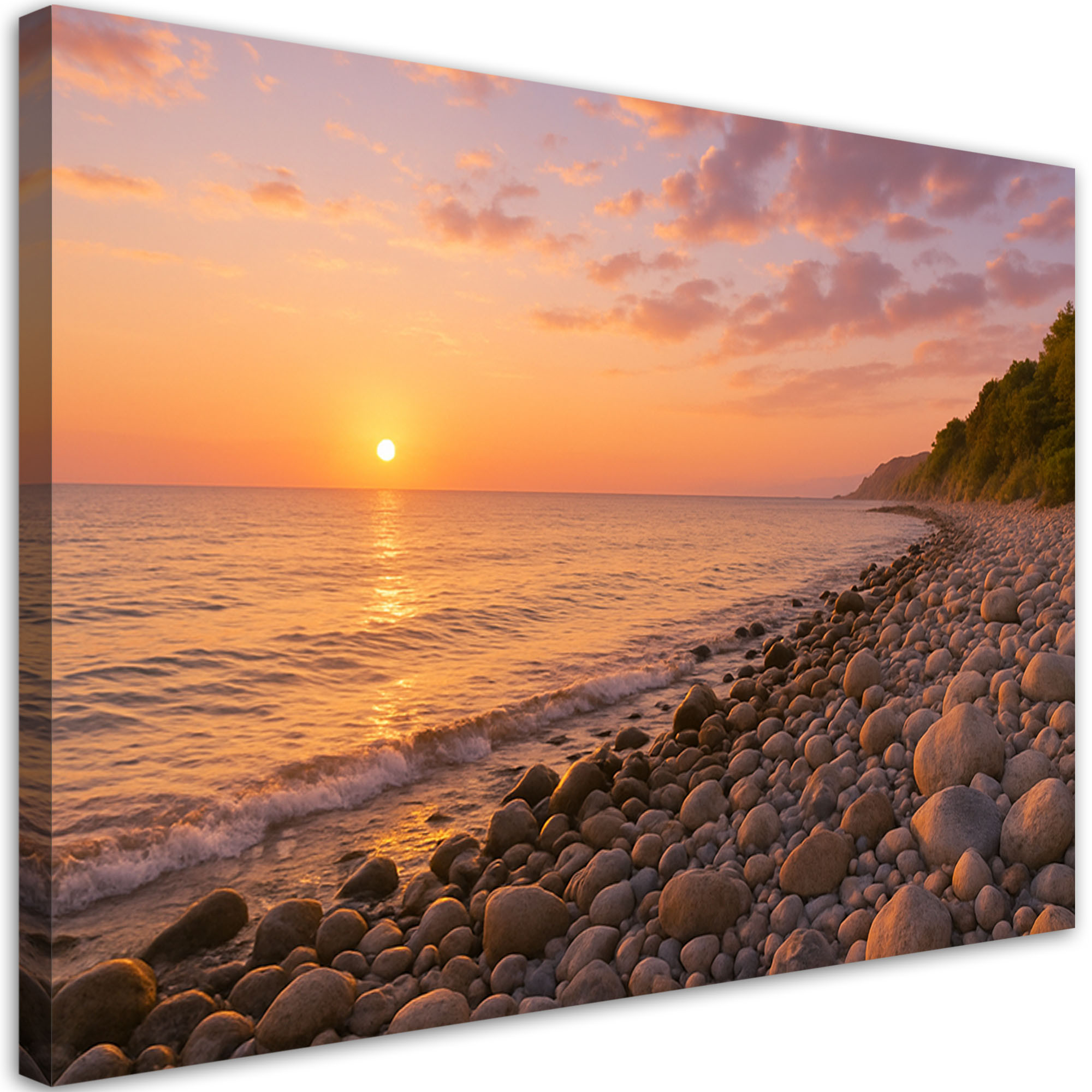 Obraz do salonu sypialni, Zachód słońca Plaża Morze Kamienie 30x20