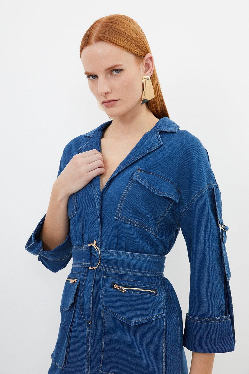 KarenMillen Denim Woven Shirt Mini Dress