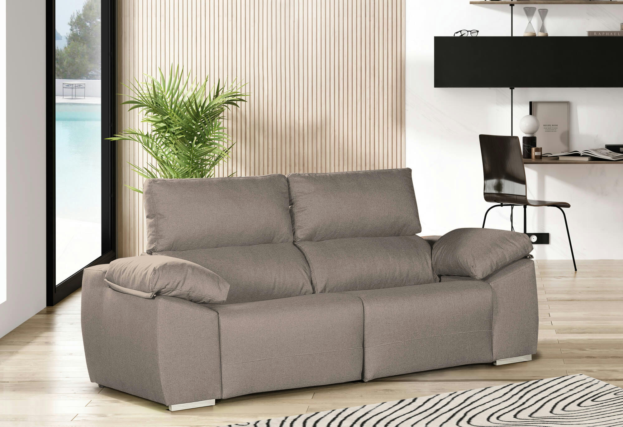 DMOUSSE - Canapé fixe 2 places en tissu gris tourterelle