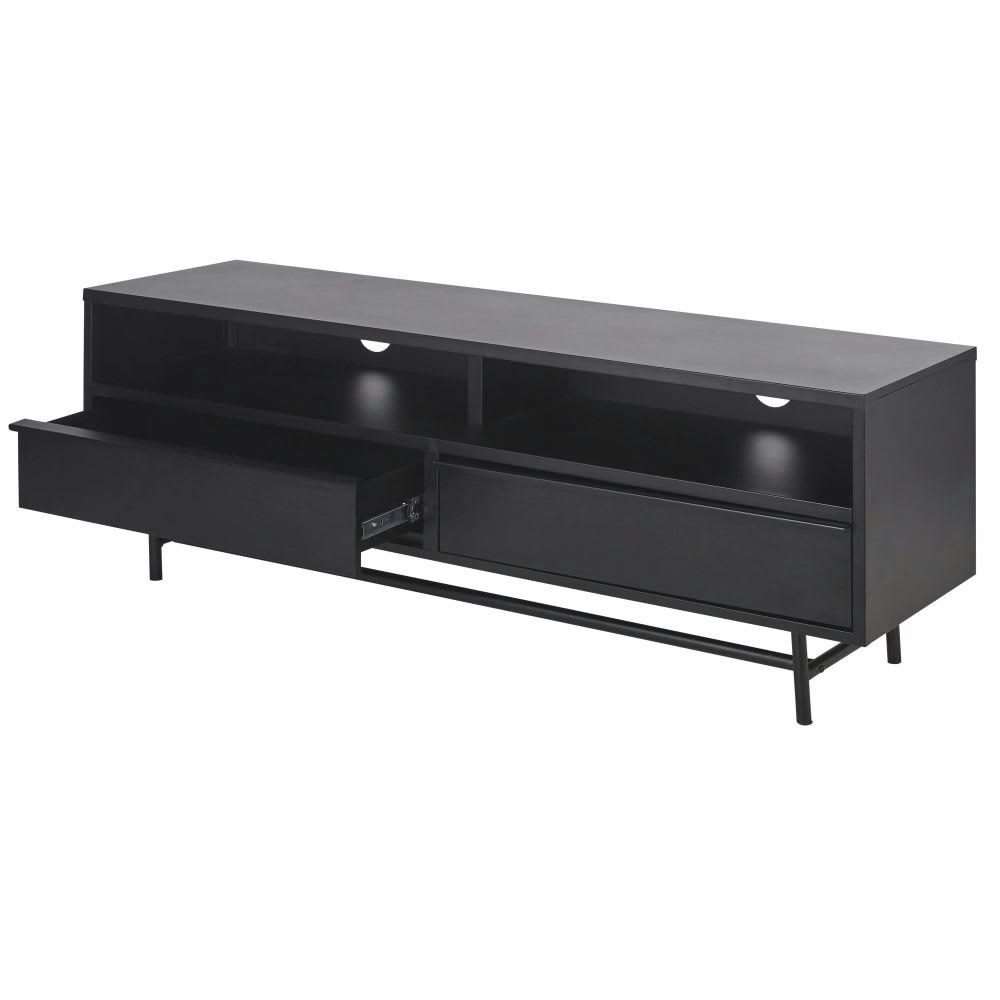 Watkin - Meuble TV 2 tiroirs en métal noir mat
