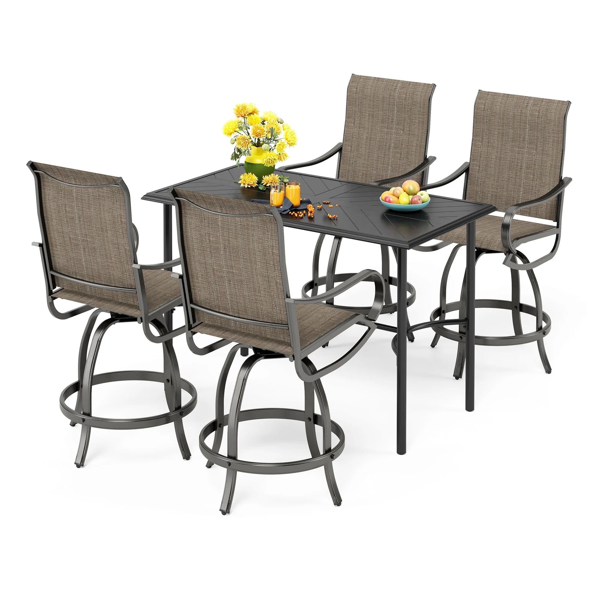 MAISON ARTS Patio 5-Piece Patio Bar Stool Set, 4 Swivel Bar Chairs and 1 Rectangular Metal Bar Height Table