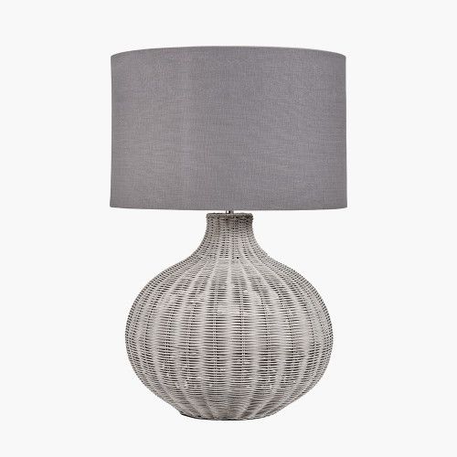 Ruma Round Rattan Table Lamp with Cylinder Shade