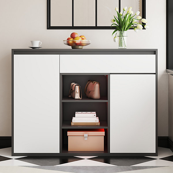 Meuble à Chaussures - Meuble entrée avec étagères Ajustables et Grande Capacité - Noir et Blanc - 105x39,5x86 cm