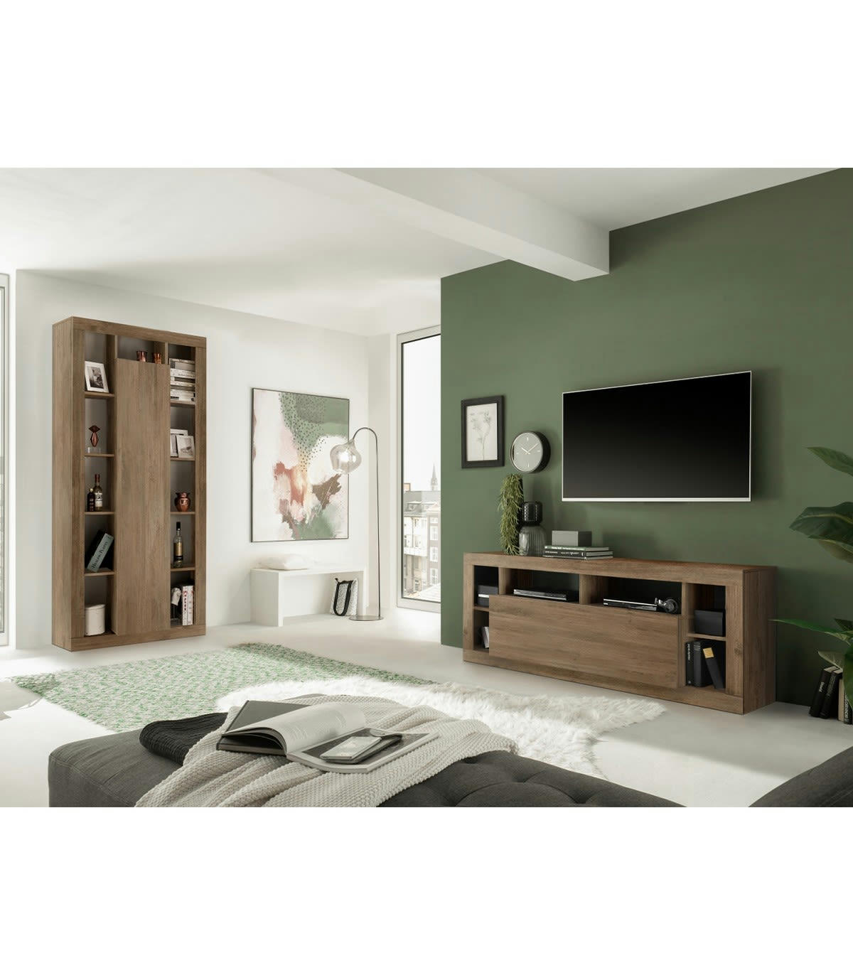 RIMINI - Meuble TV 1 porte effet bois - L172 cm