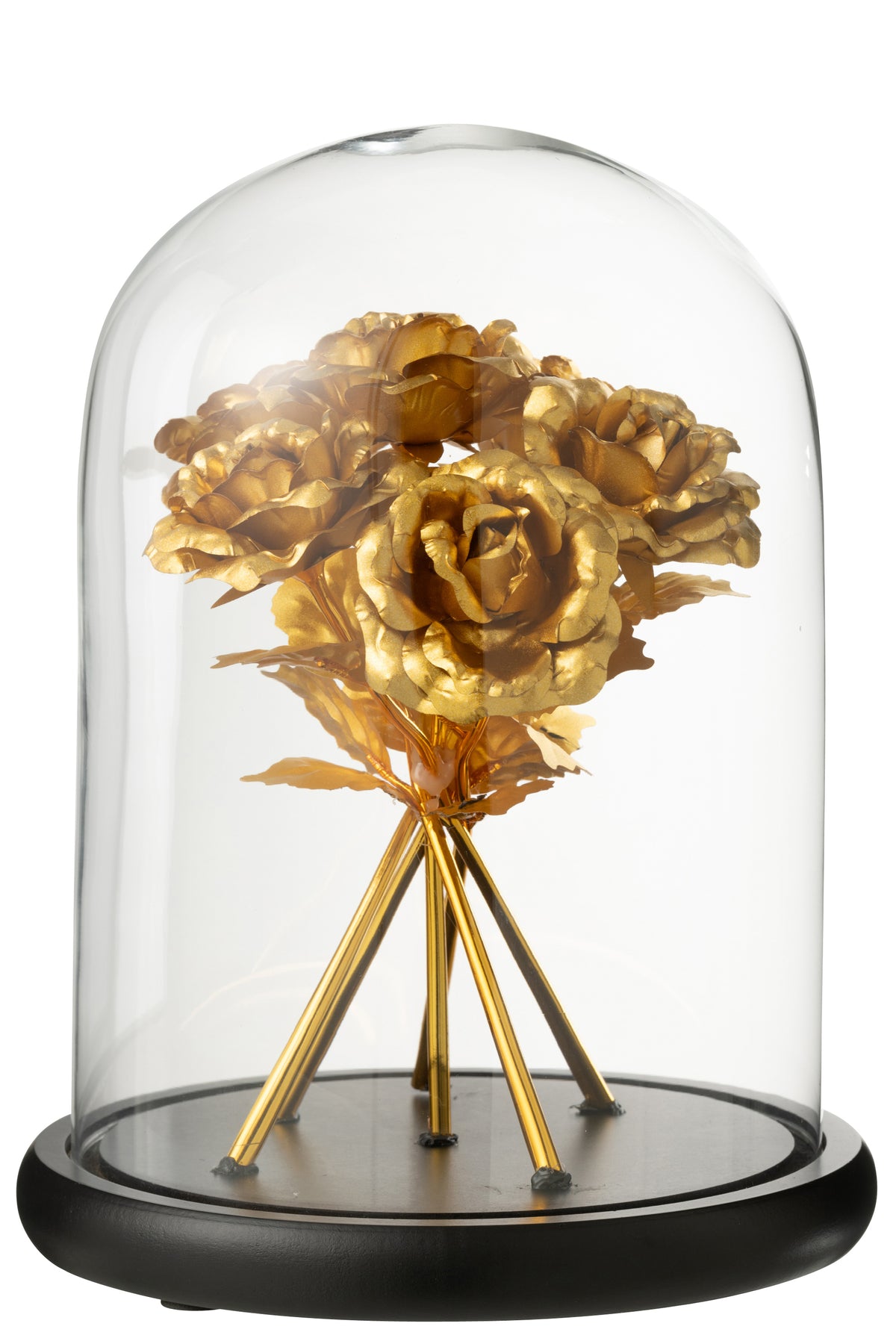J-Line Decoratieve stolp Roos - glas - goud/zwart - large