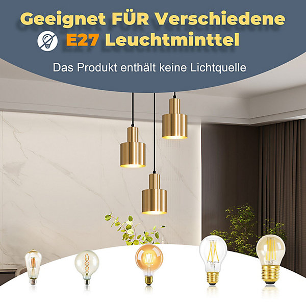NETTLIFE suspension table à manger lampe suspendue lampe suspension vintage 3 flammes ronde design moderne E27