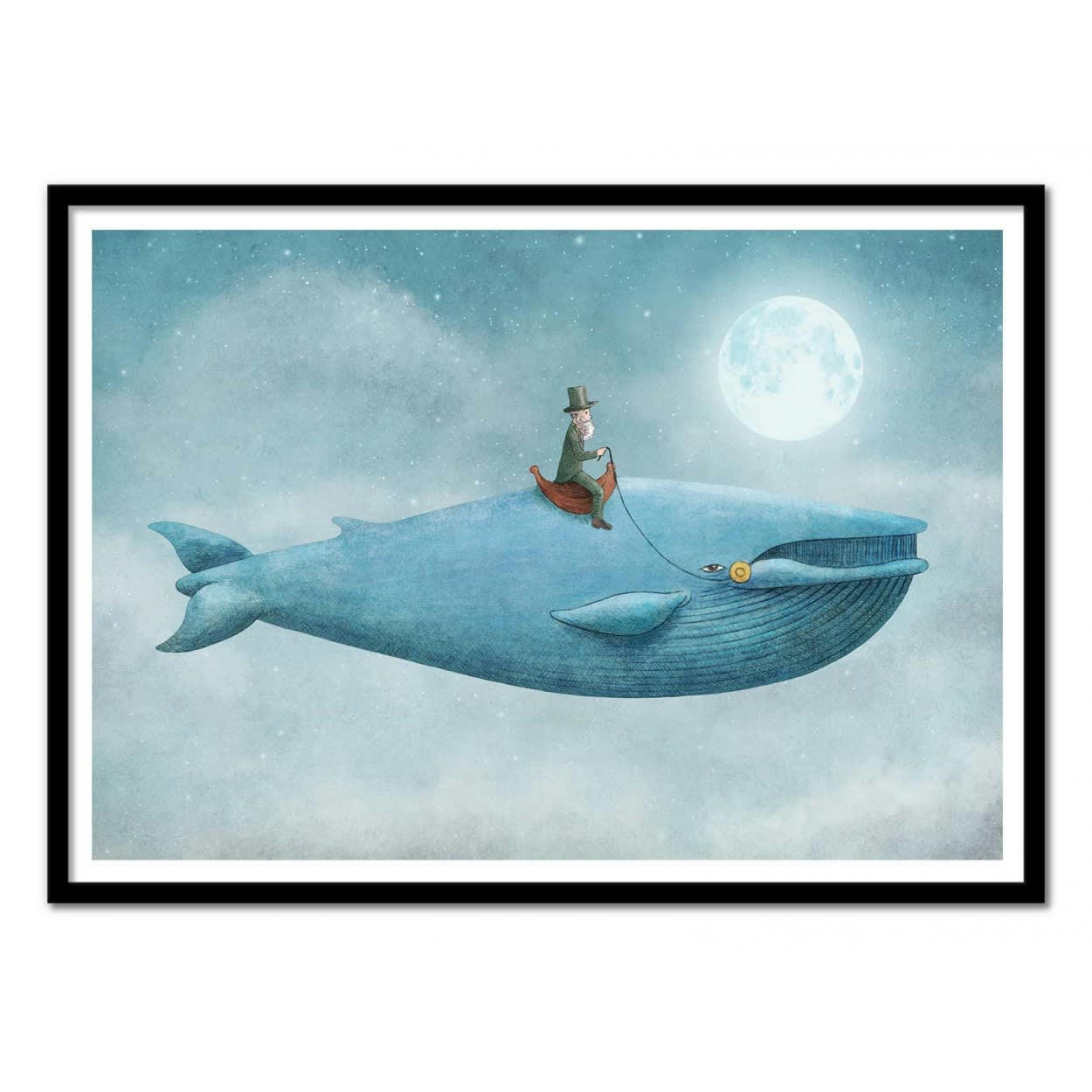 TERRY FAN - WHALE RIDER - Affiche d'art avec Cadre bois noir - 50 x 70 cm