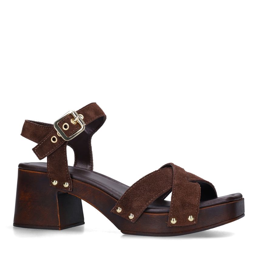 Manfield Bruine suède sandalen met hak