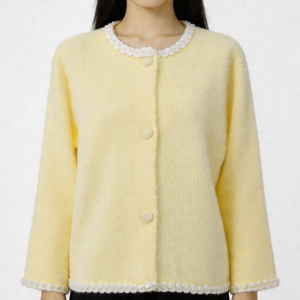 PEACH ACCESSORIES Floral Pearl Embellishments Soft Cardigan