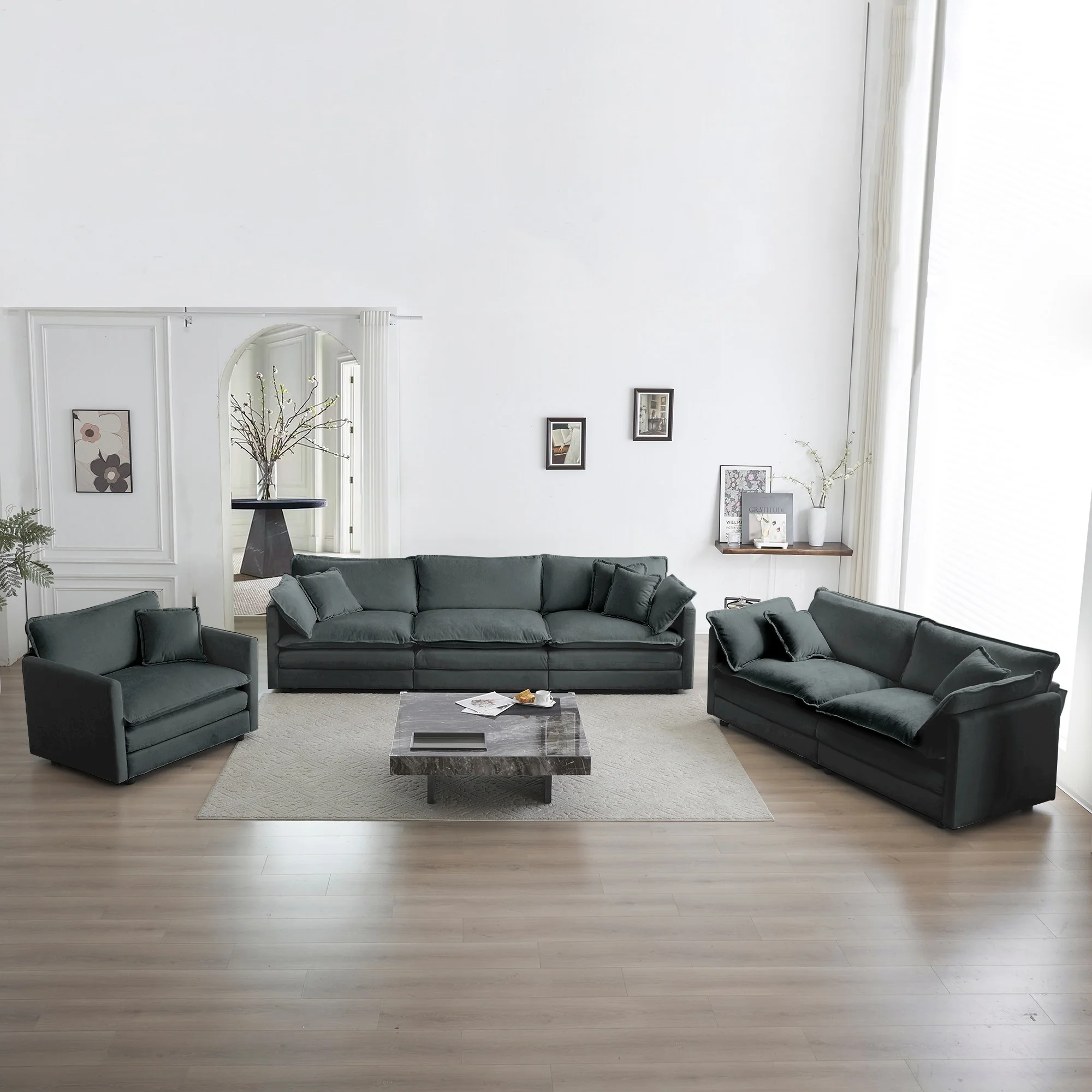 GDFStudio- Lingard Modular Chenille 3 Piece Sofa Set