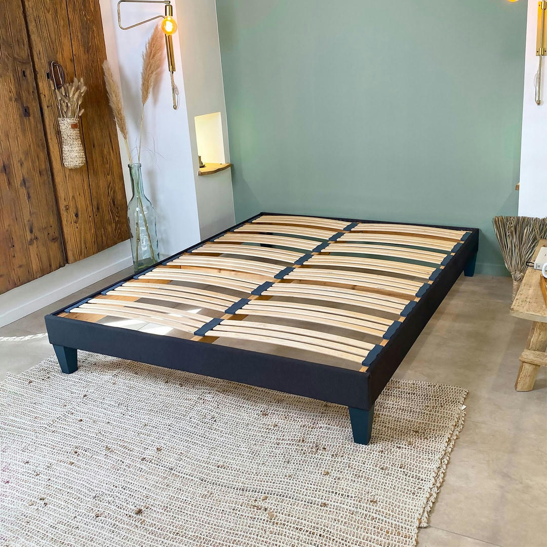 KIT15 - Sommier à lattes en kit coutil gris anthracite 160x200