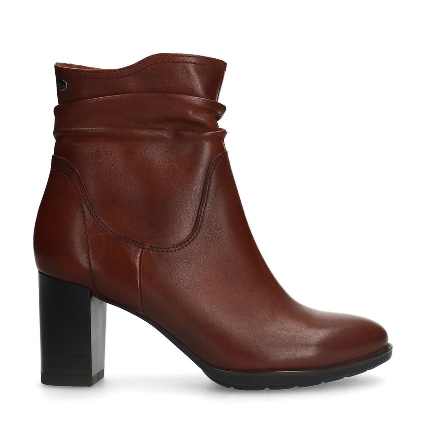 No Stress Cognac leren enkellaarsjes met hak