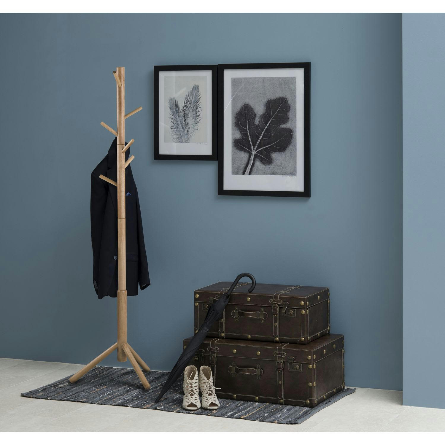 BRIMAN - Porte manteau  à 7 accroches en bois d'hévéa beige