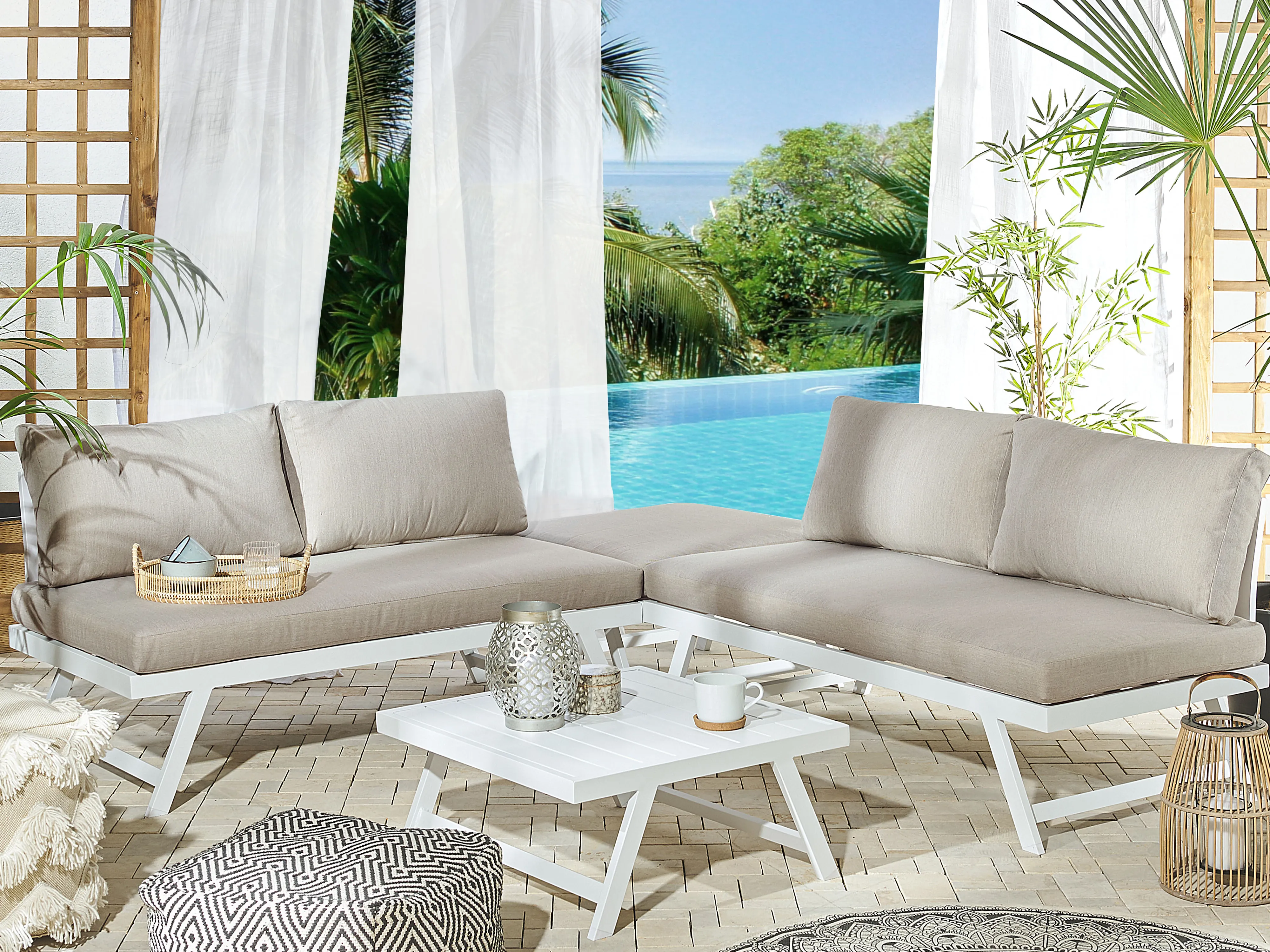 Garden Corner Sofa with Table 5 Seater COCCORINO Metal Taupe
