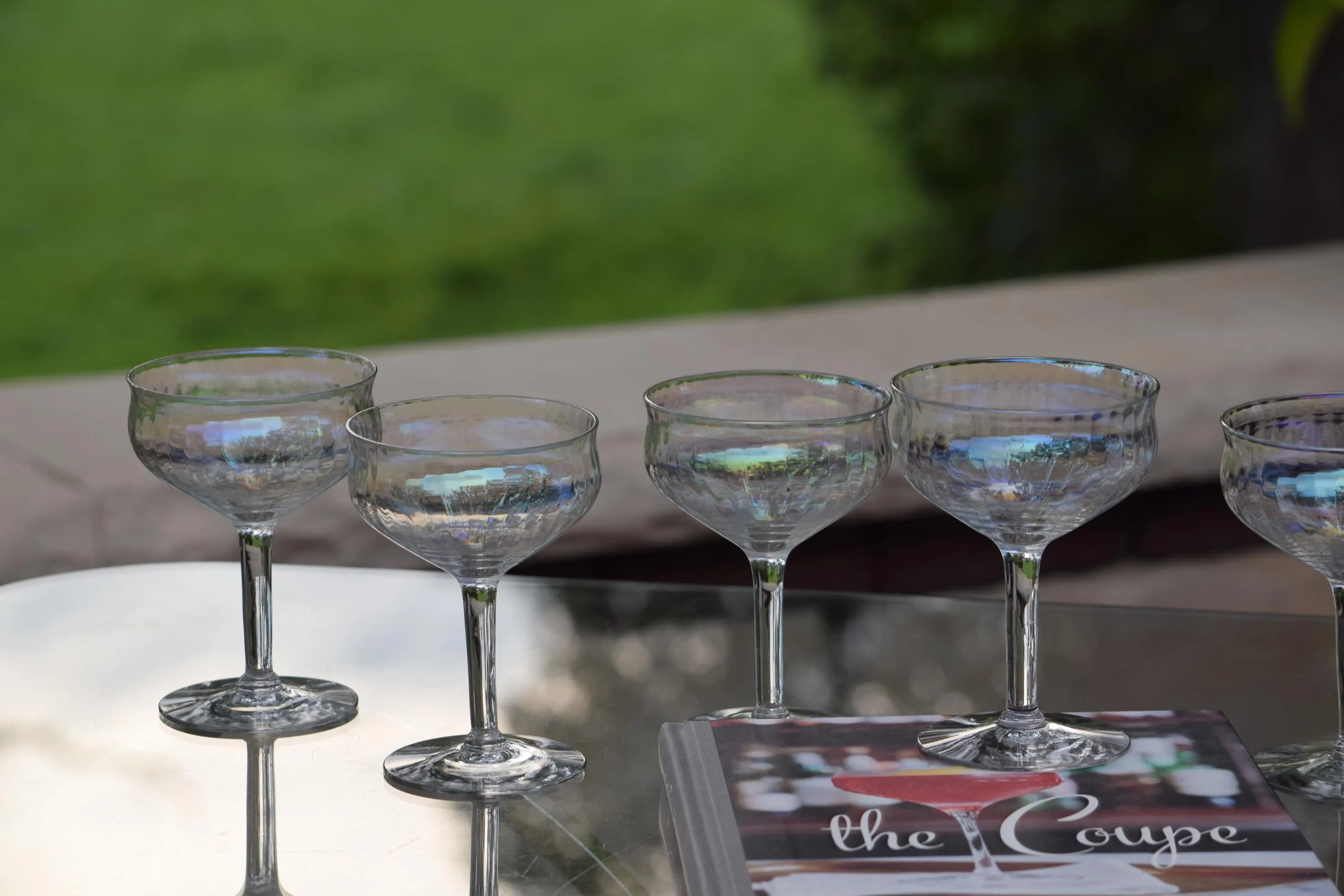 6 Vintage Iridescent Cocktail Glasses, 1950's, Vintage Iridescent Champagne Coupes, Unique Shaped Cocktail Glasses, Mixologists Glasses