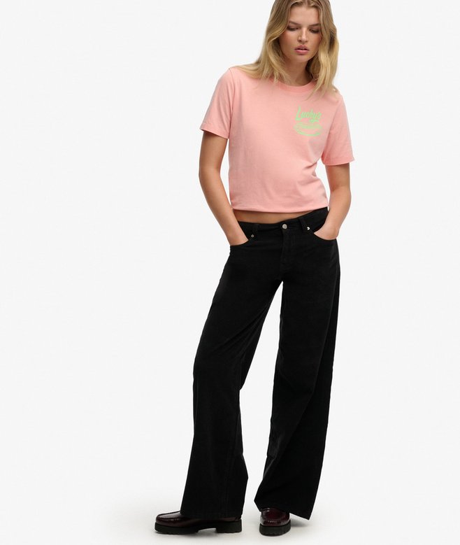 Mid Waist Baggy Mini Cord Pants