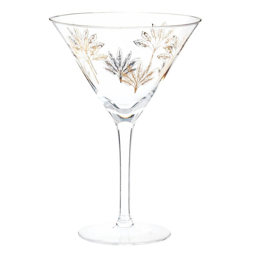 - Coupe à cocktail en verre transparent motif palmiers dorés