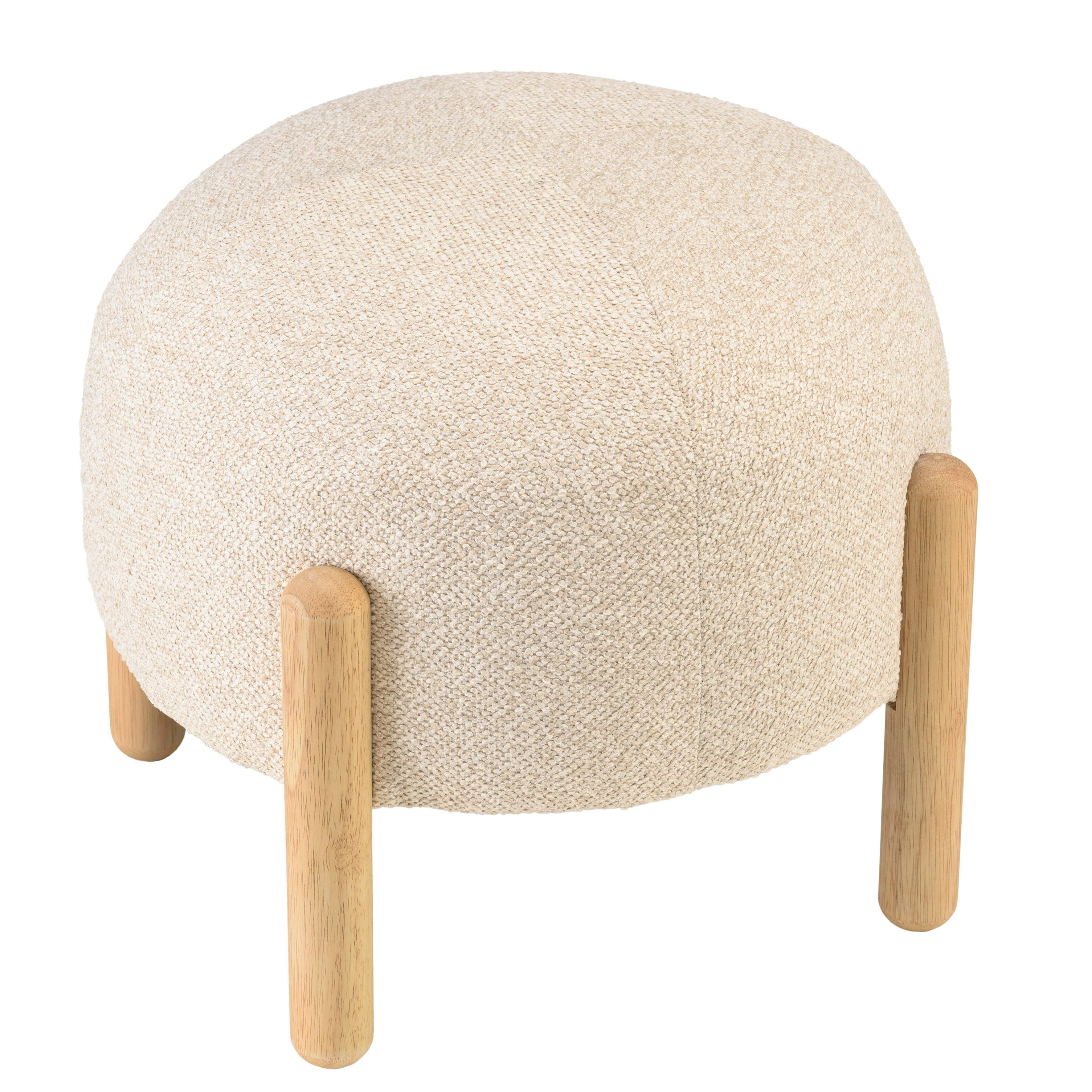 Pouf en tissu effet laine beige et pieds bois COLOMBUS