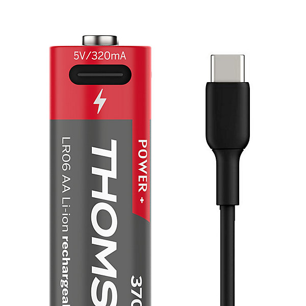 Lot de 4 Piles AA - LR06 Li-ion 1,5V rechargeables par USB-C avec câble multi USB - 520300 Thomson