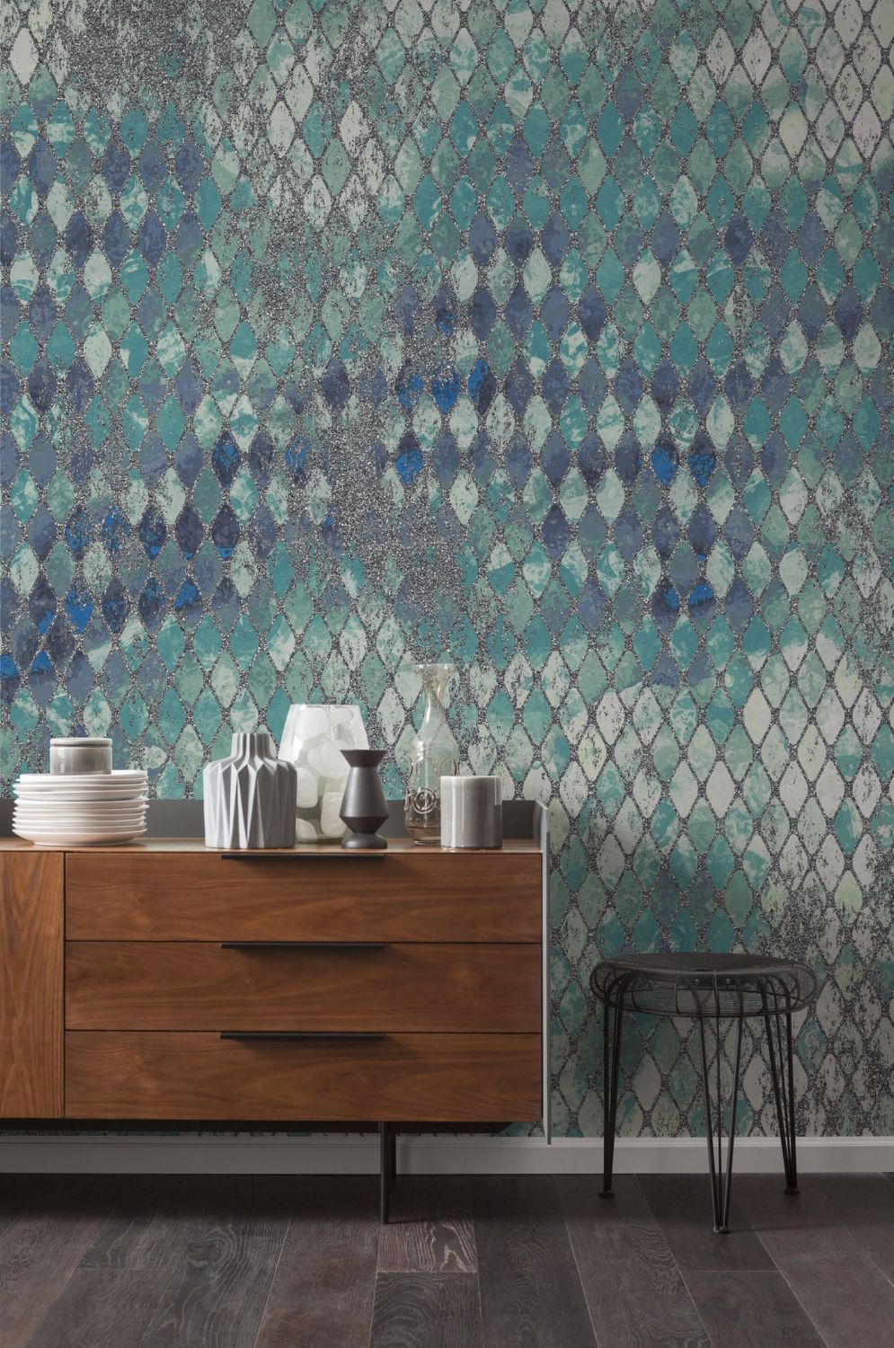 Sanders & Sanders fotobehang harlekijn blauw en zeegroen - 400 x 250 cm - 611891