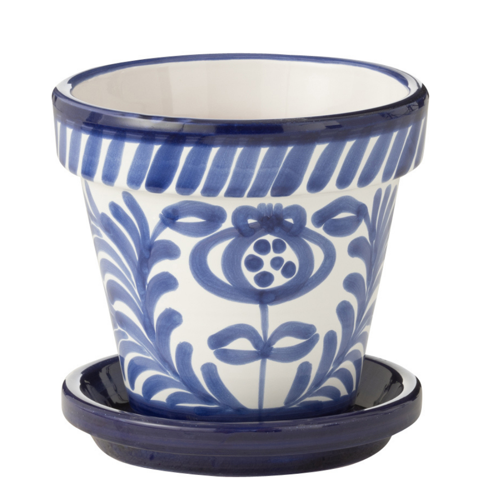 J-Line bloempot Granada Handmade   Painted - keramiek - blauw - small - Ø 21 cm