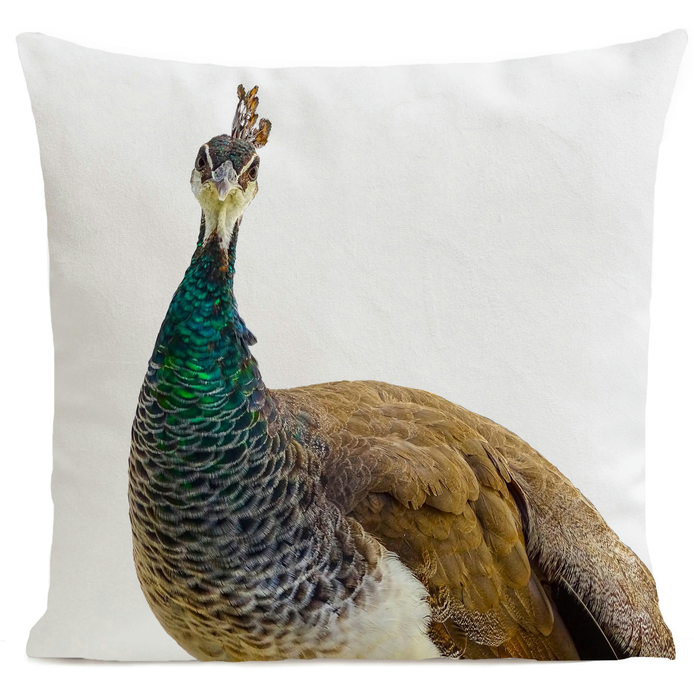 - Coussin campagne paon suédine blanc 40x40cm