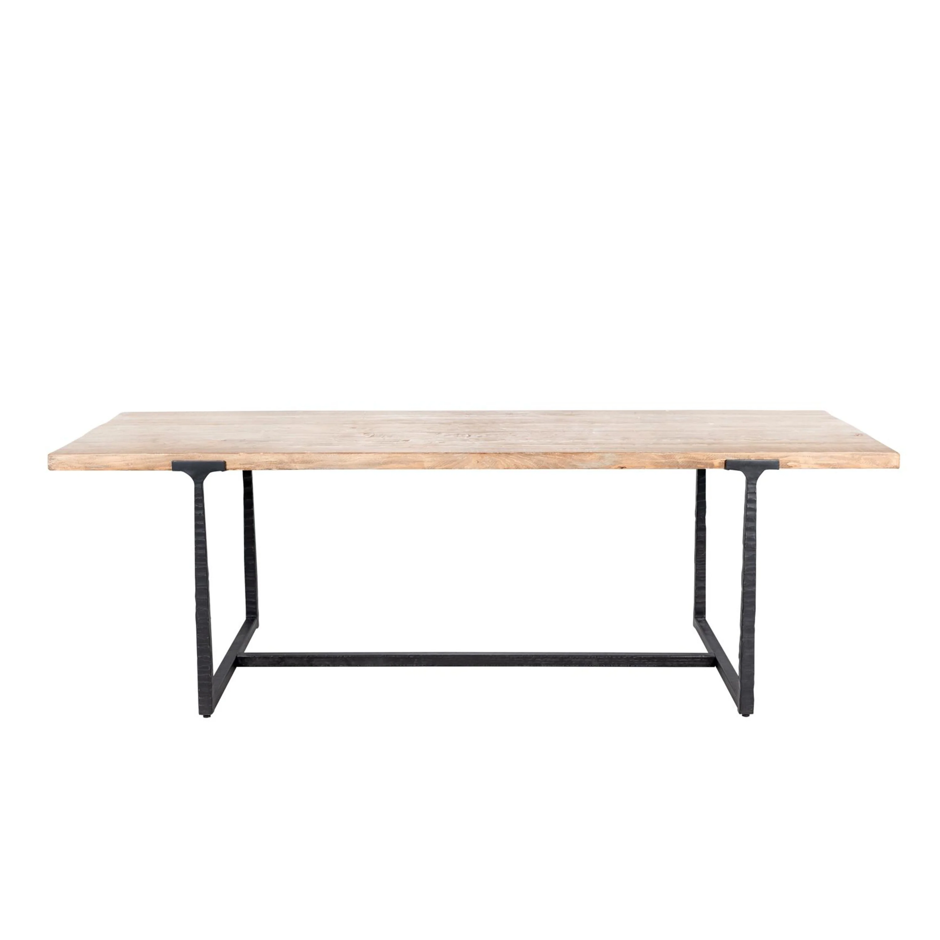 Eren Dining Table, Black Iron, 96 Inch Rectangular Natural Brown Top