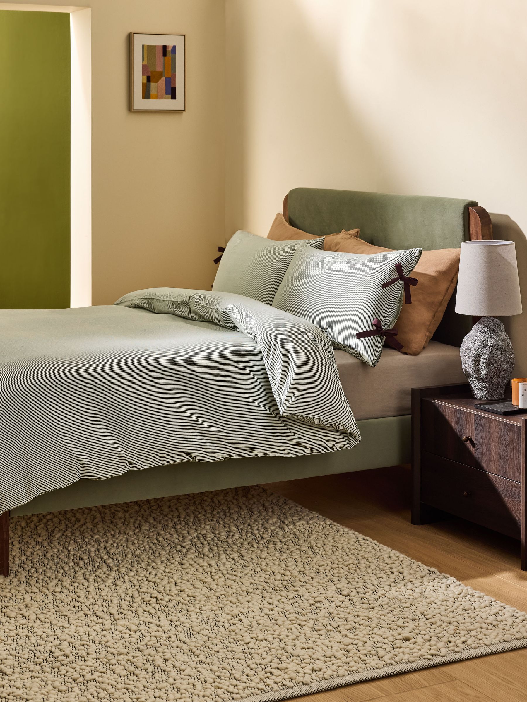 Ansel Stripe 100% Cotton Duvet Cover and Pillowcase Set in Green