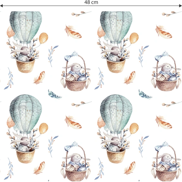 Vliestapete »Kinder Vliestapete«, Baby Hase fliegt Ballon, mehrfarbig, matt