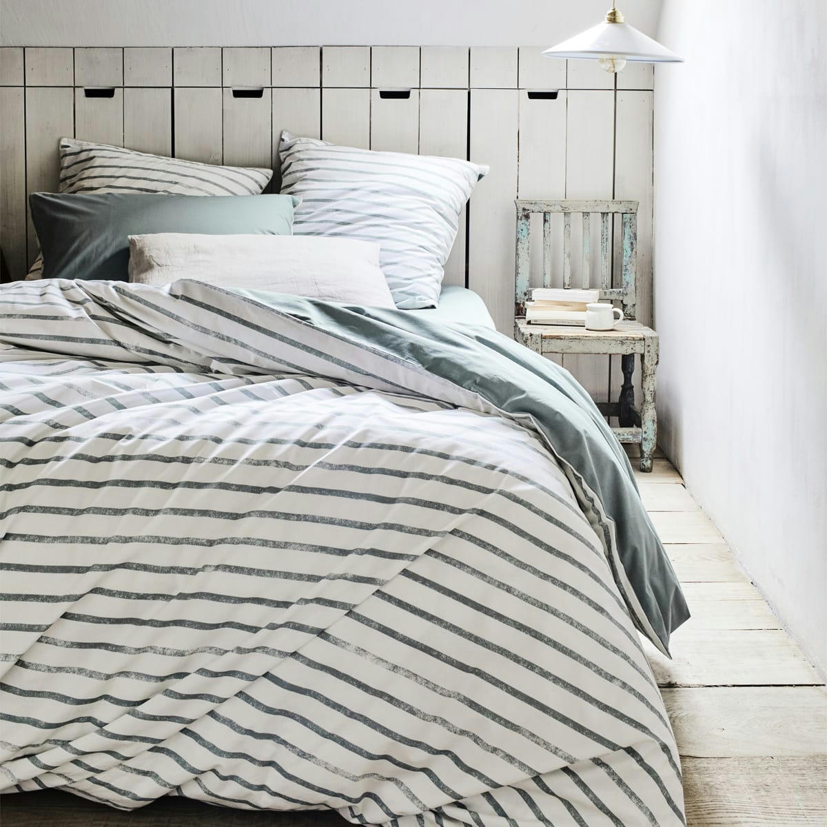 OPALE - Housse de couette imprimée en percale de coton bleu 200x200