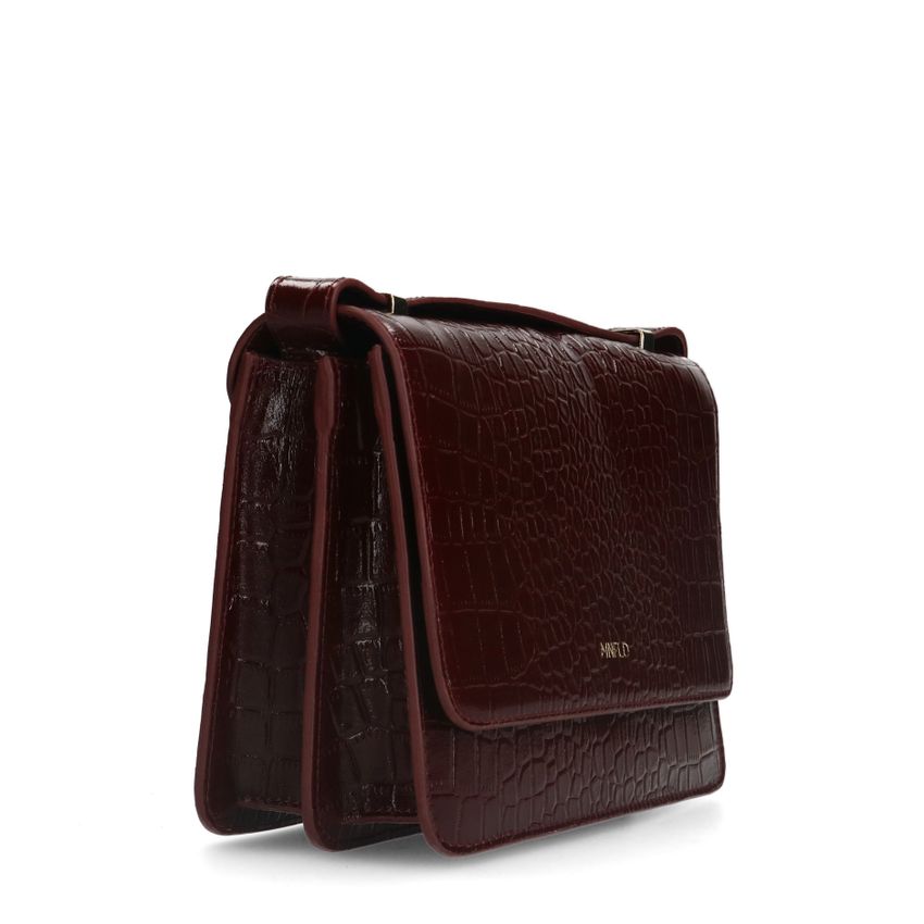 Manfield Bordeaux rode lakleren croco schoudertas