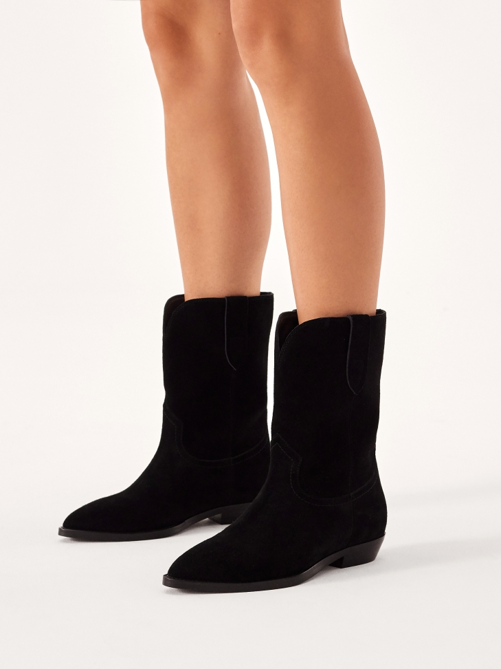 Black suede cowboy boots