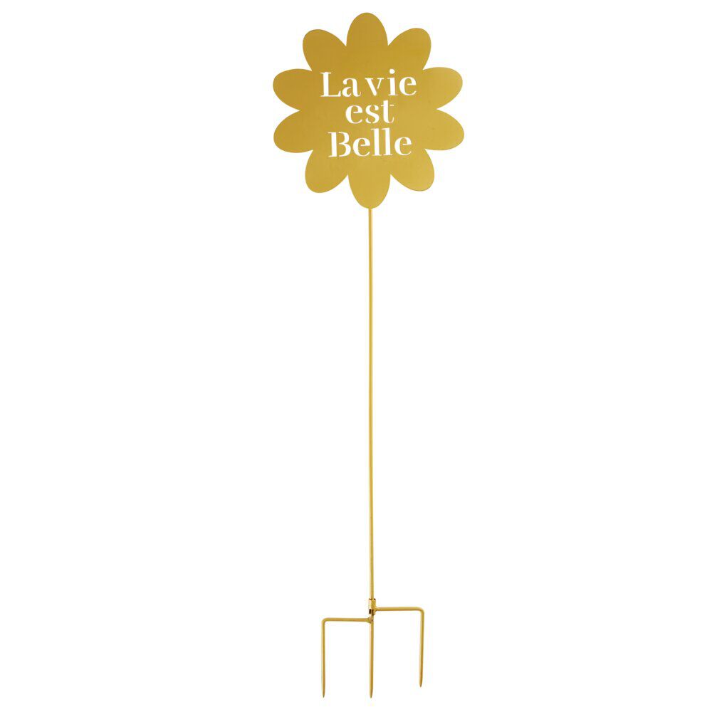 Décoration extérieure à planter H80cm en métal fleur jaune