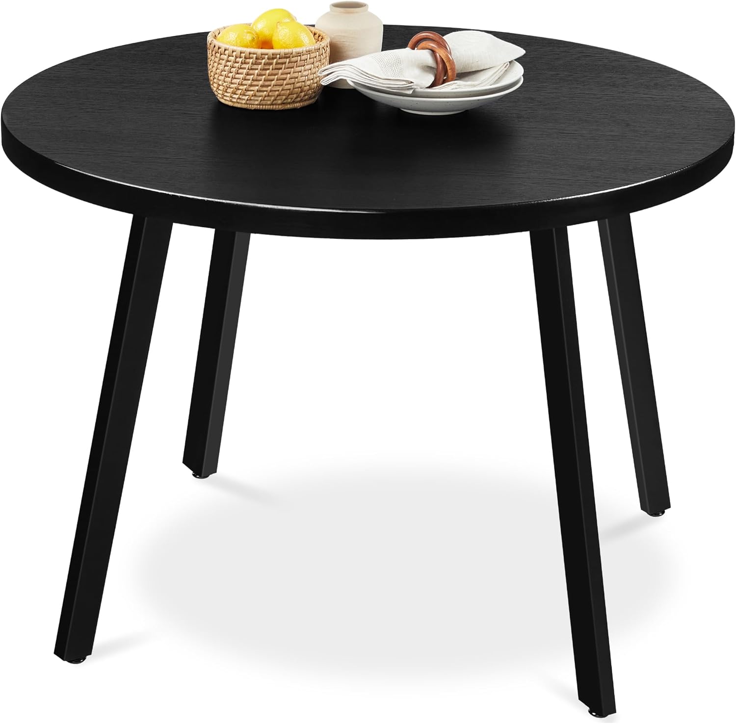 Best Choice Products Round Dining Table 35.5”, Mid-Century Modern Kitchen Table for 2-4 People, Small Space Apartment Dinette, Wood Top W/Steel Legs - Black