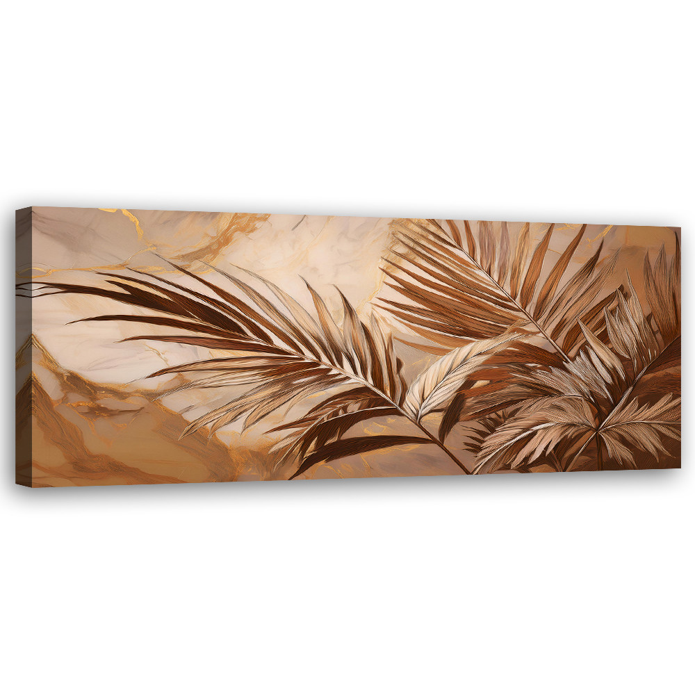 Feeby Obraz na płótnie, Liście Palmy Sepia Złoty Marmur 90x30