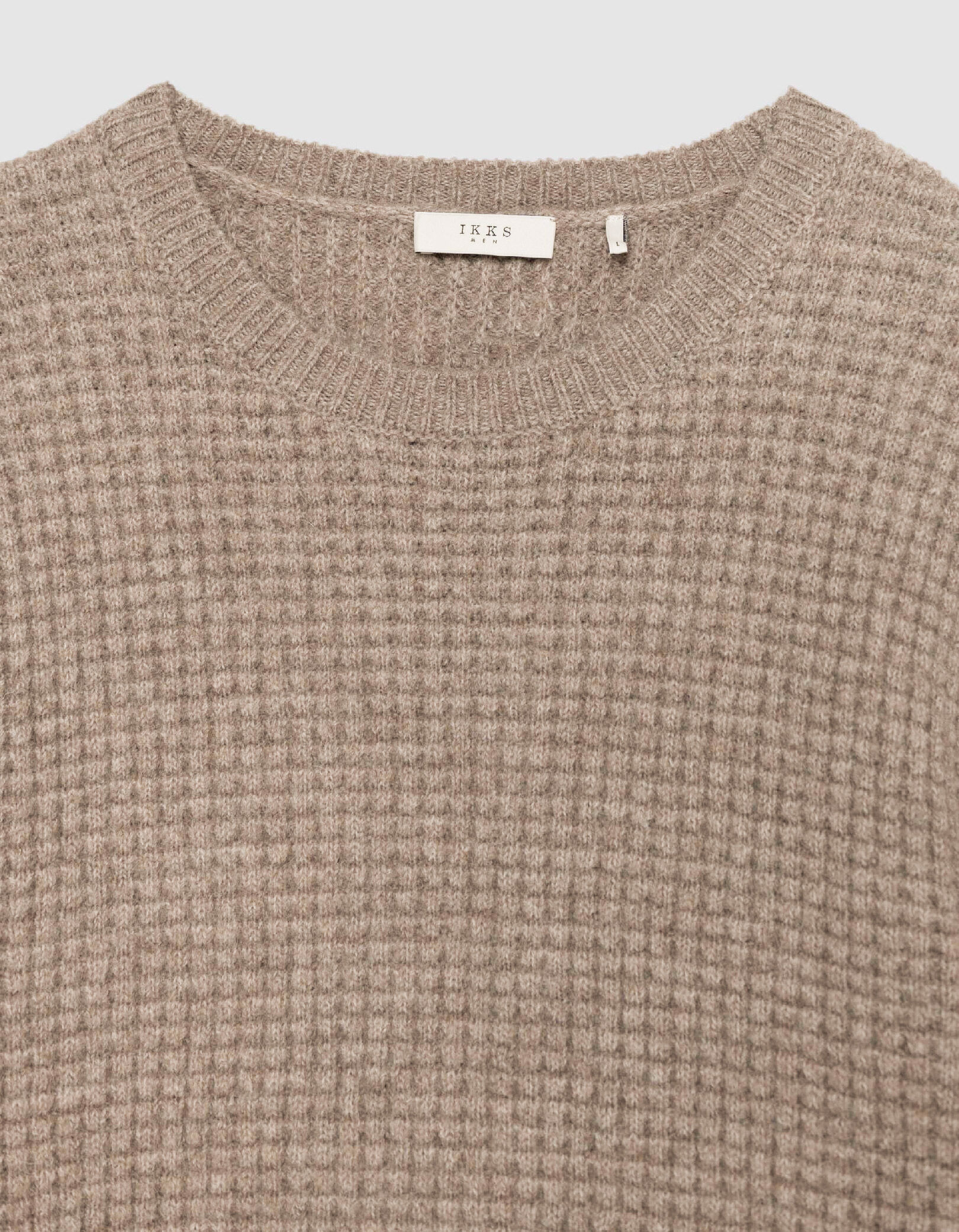 Pull beige tricot relief col rond Homme