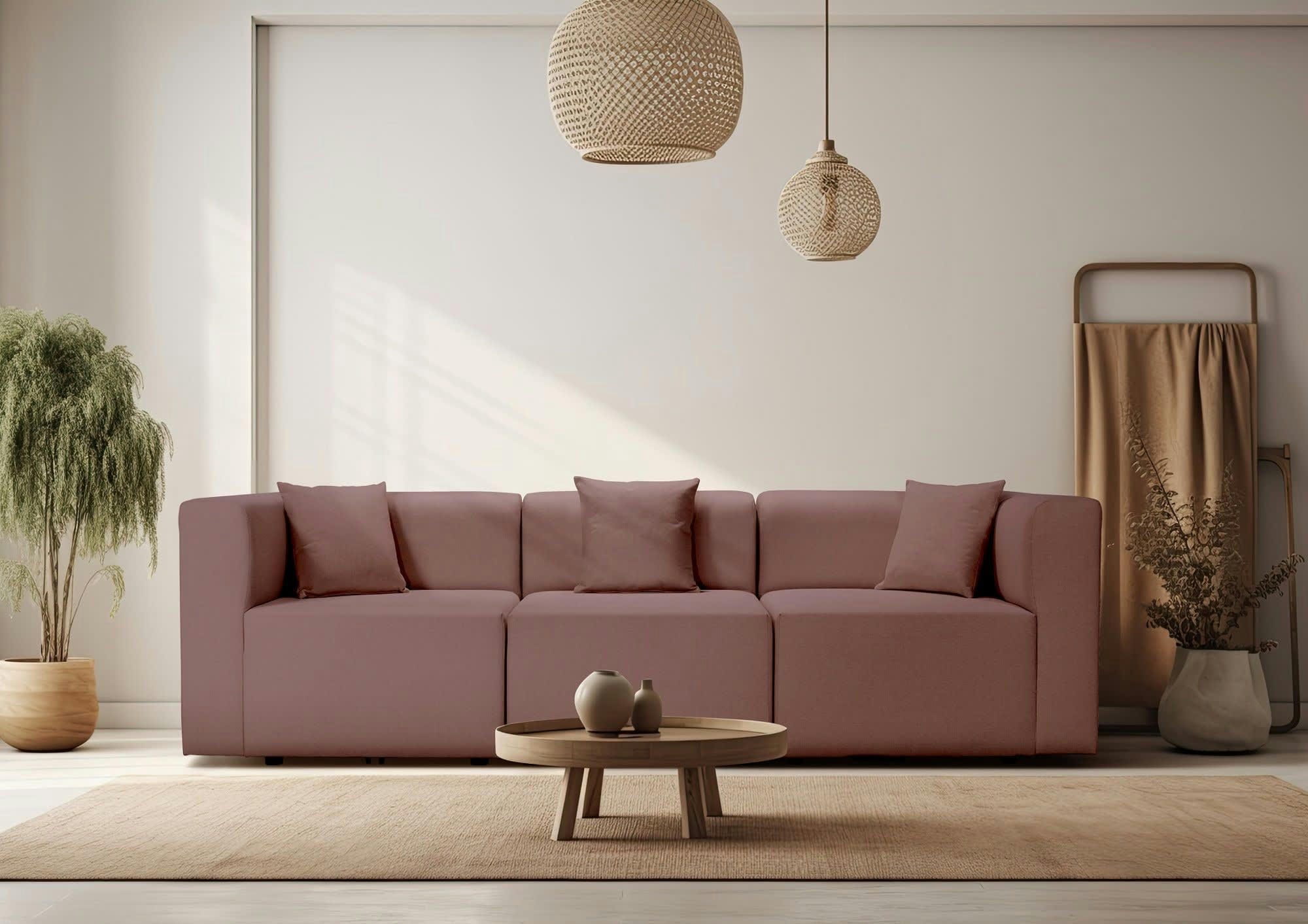 CENTAURI - Canapé modulable 3 places  en tissu rosé foncé