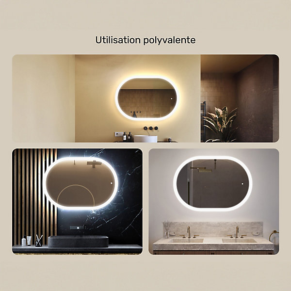 Miroir avec LED Illumination Salle de Bain - ARTFORMA - Ovale - 100x70cm - LED Dual   Interrupteur tactile